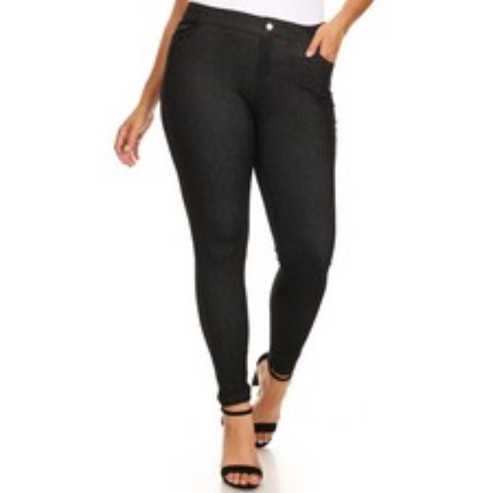 4 Pocket Soft Knit Skinny Jeggings - PLUS BLACK